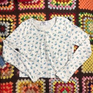 Princess Polly floral white cropped long sleeved button up